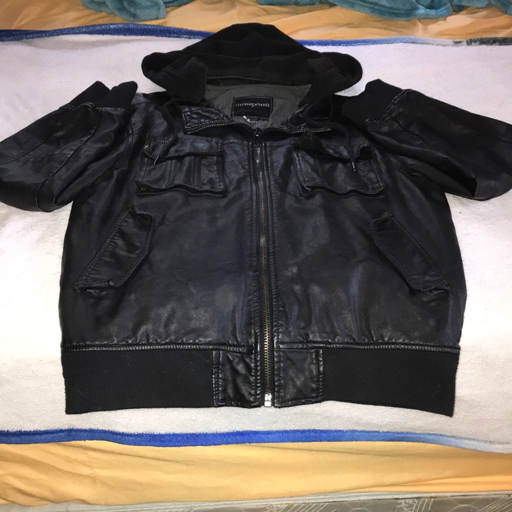 Black Pleather Jacket with Removable hood